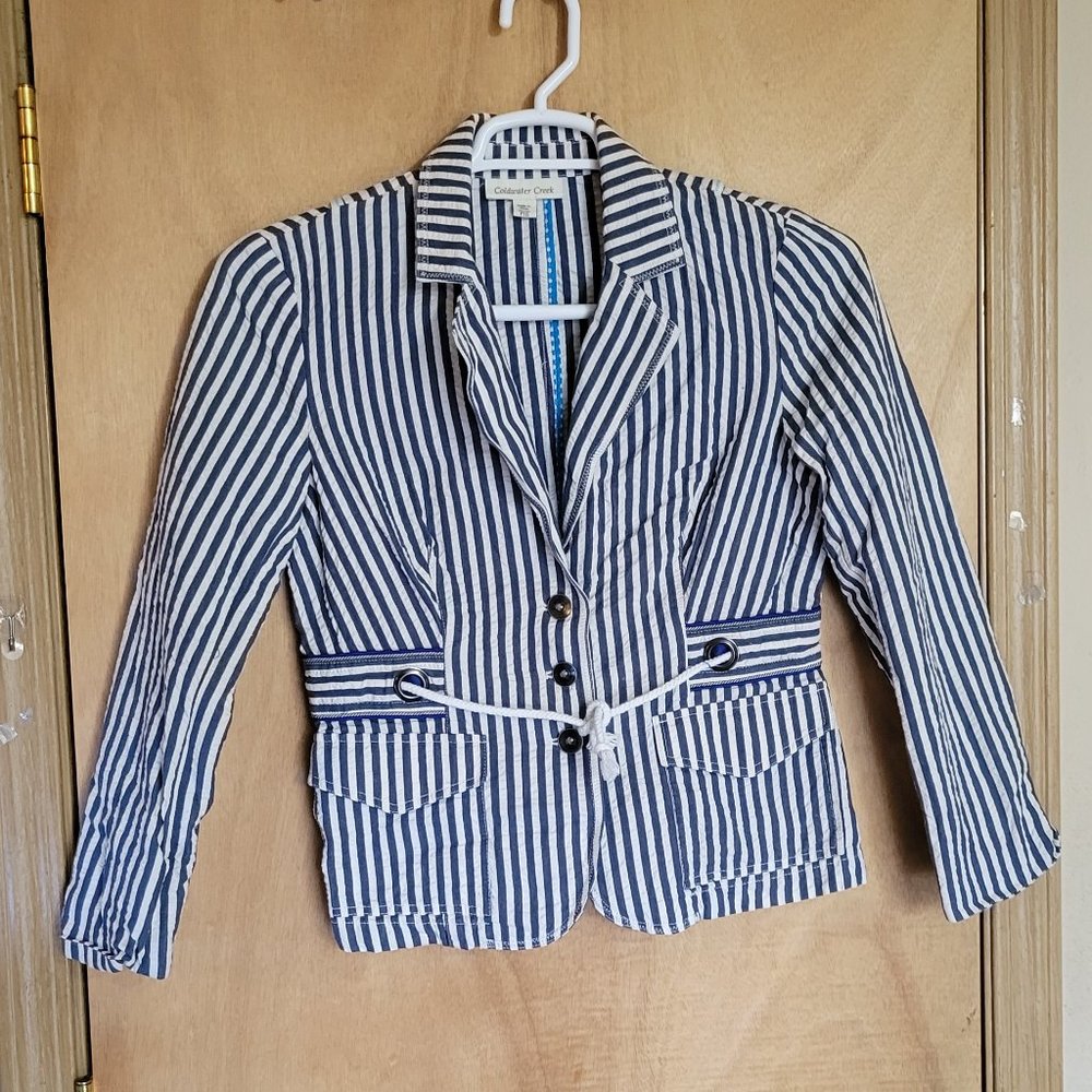 Coldwater Creek Blazer 10P Blue White Striped